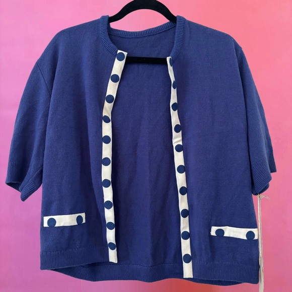 Vintage Deadstock NWT 1960’s Blue & White Short-Sleeve Mod Bolero Cardigan AS IS - Picture 6 of 10
